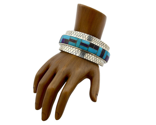 Navajo Bracelet .925 Silver Lapis Amethyst Turquoise C.80's