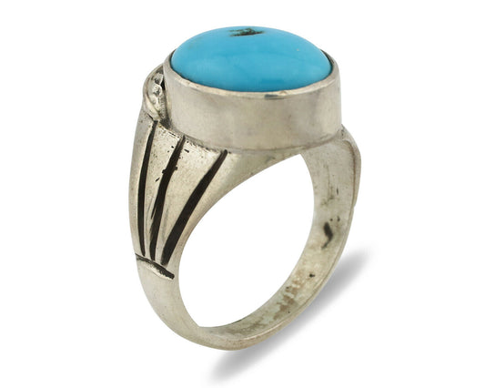Navajo Ring .925 Silver Blue Turquoise Artist Signed Apache Manufacturing C.80's