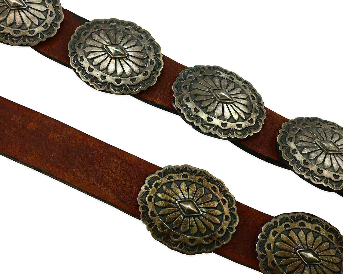 Navajo Concho Belt .925 Silver Hand Stamped Artist Signed Bruce Morgan C.80's