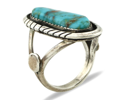 Navajo Ring .925 Silver Blue Gem Turquoise Native American Artist C.80's
