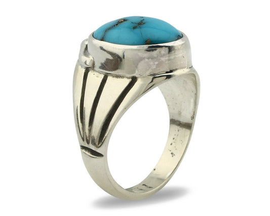 Navajo Ring .925 Silver Morenci Southwest Turquoise Native Artist C.80's