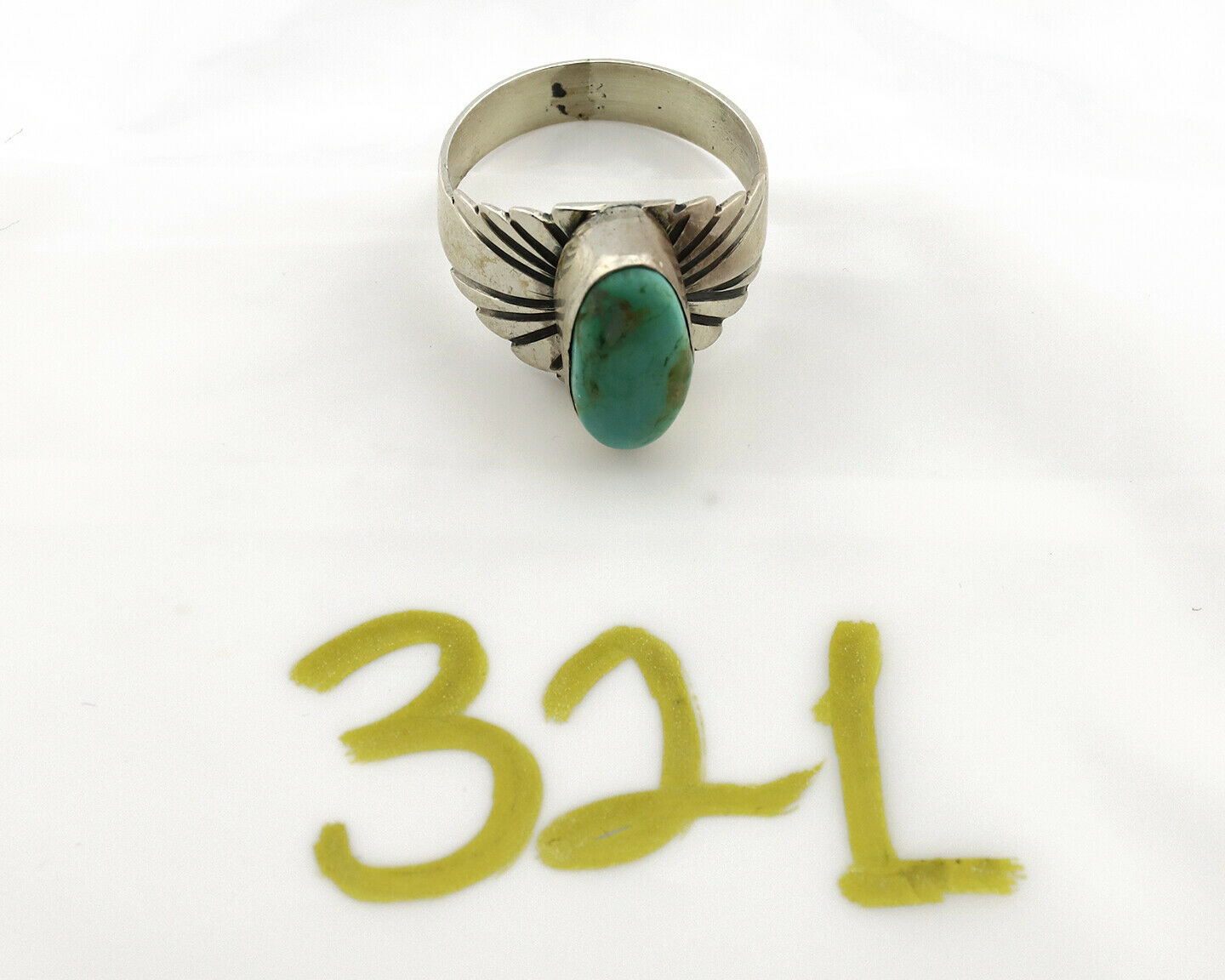 Navajo Ring .925 Silver Kingman Turquoise Artist Signed Apache C.80's
