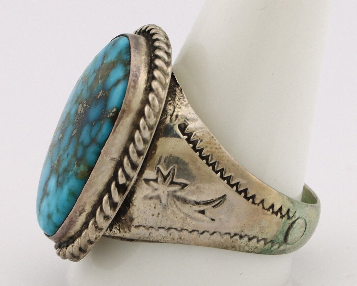 Navajo Ring 925 Silver Morenci Spiderweb Turquoise Native American Artist C.80's