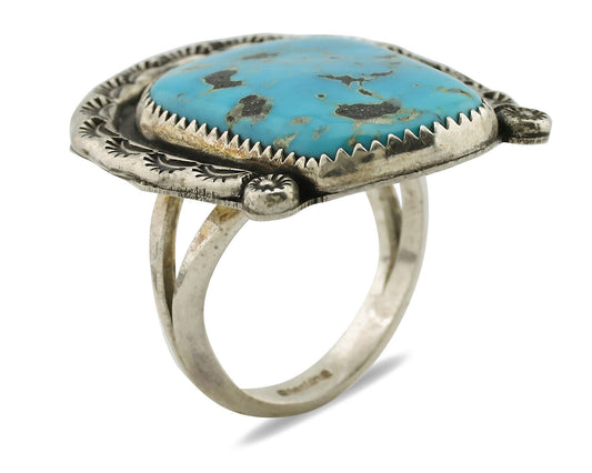 Navajo Horse Shoe Ring 925 Silver Bisbee Turquoise Native Artist C.80's
