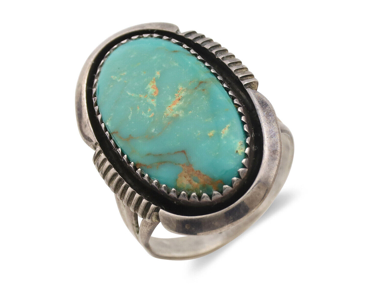 Navajo Ring .925 Silver Kingman Turquoise Native American Artist C.1980's