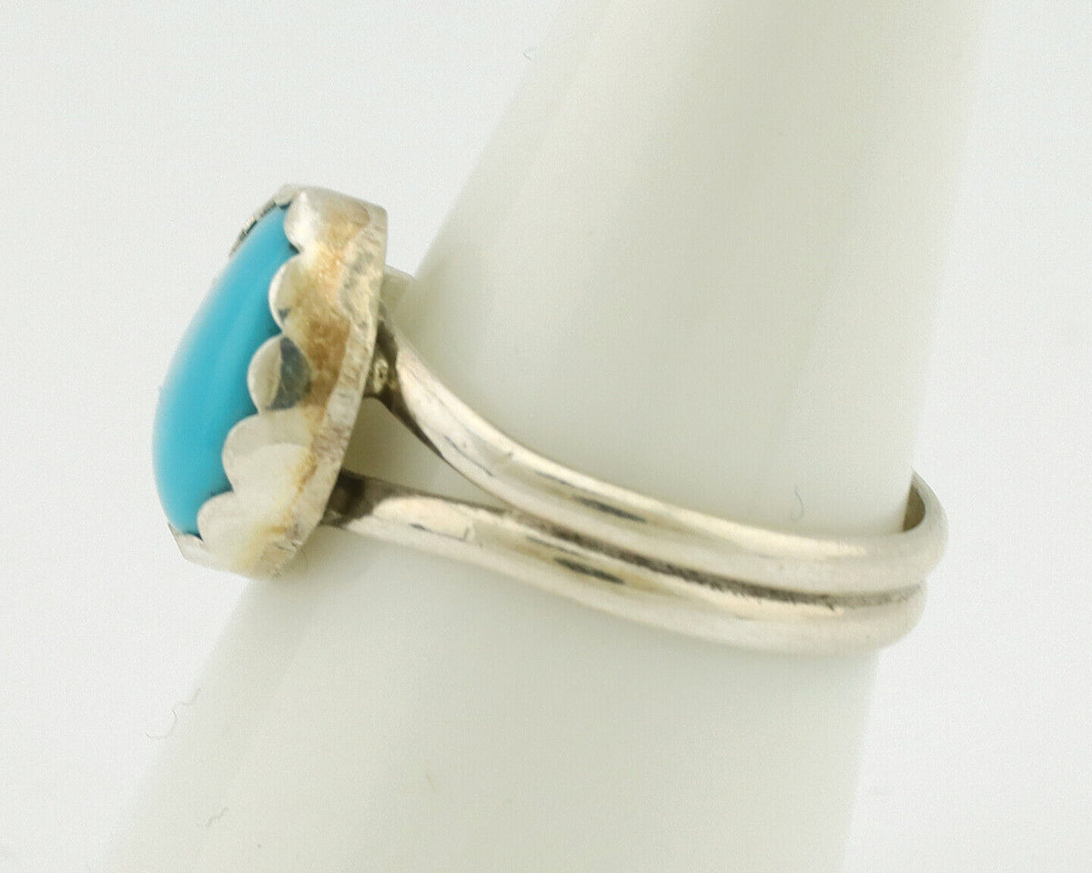 Navajo Ring .925 Silver Sleeping Beauty Turquoise Native American Artist C.1980s