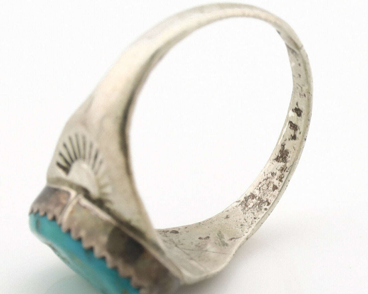 Zuni Ring .925 Silver Natural Blue Turquoise Native American Artist C.1980's