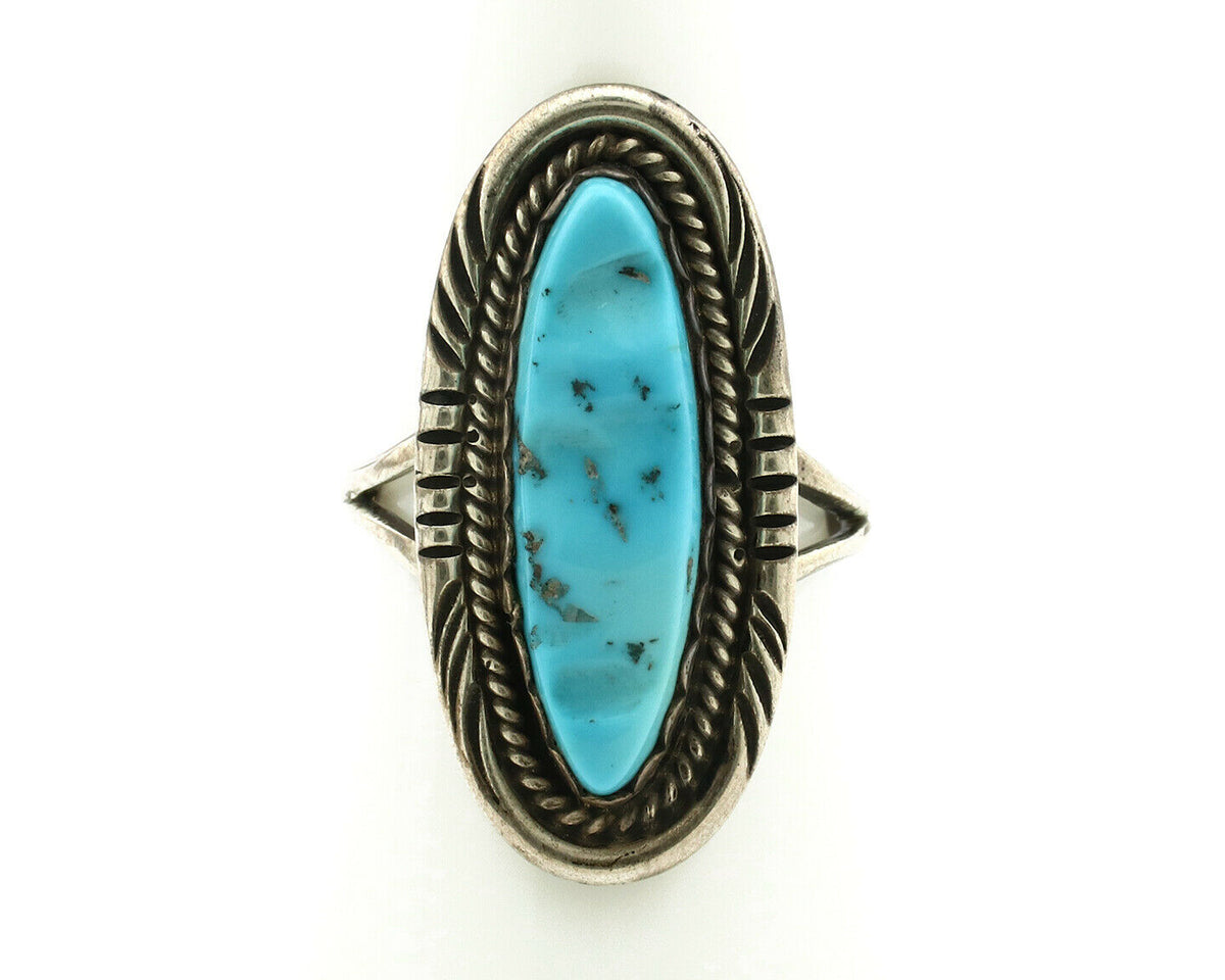 Zuni Ring .925 Silver Natural Hand Carved Turquoise Signed MS C.80's