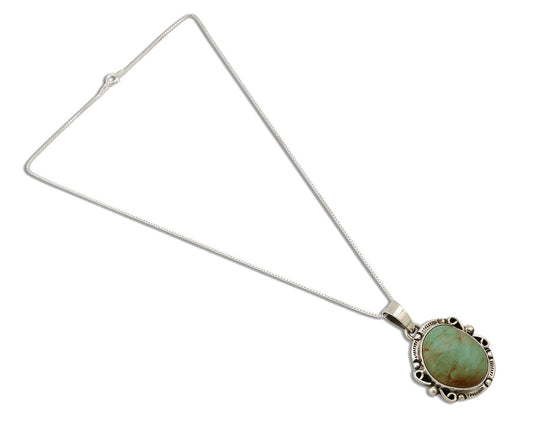 Navajo Necklace .925 Silver Kingman Turquoise Native American Signed C.1980's