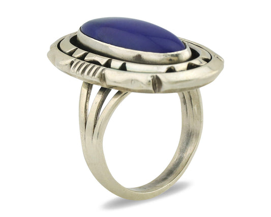 Navajo Ring 925 Silver Natural Lapis Lazuli Artist Signed William Denetdale C80s