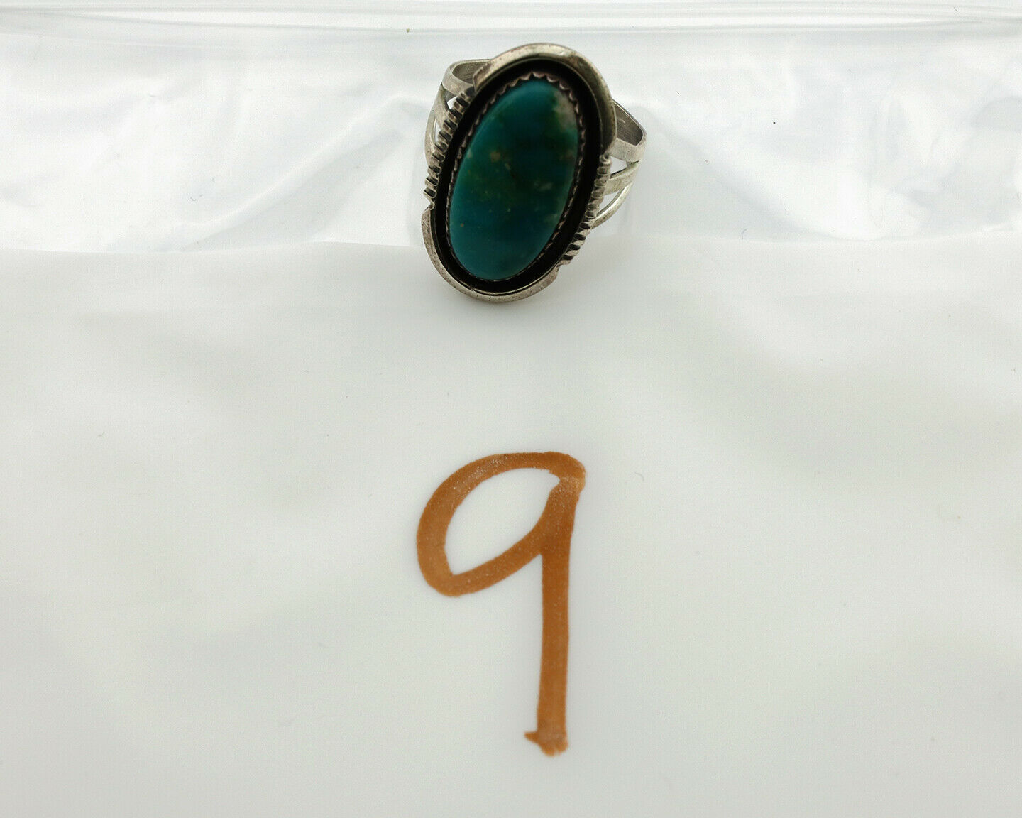 Navajo Ring .925 Silver Kingman Turquoise Native American Artist C.1980's