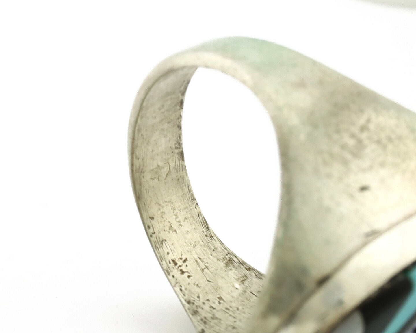 Zuni Inlaid Ring .925 Silver Gemstone Artist Native American C.1980's