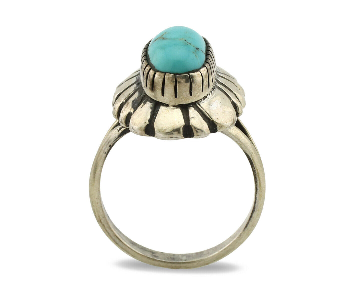 Navajo Ring .925 Silver Natural Mined Turquoise Artist Signed M Montoya C.80's
