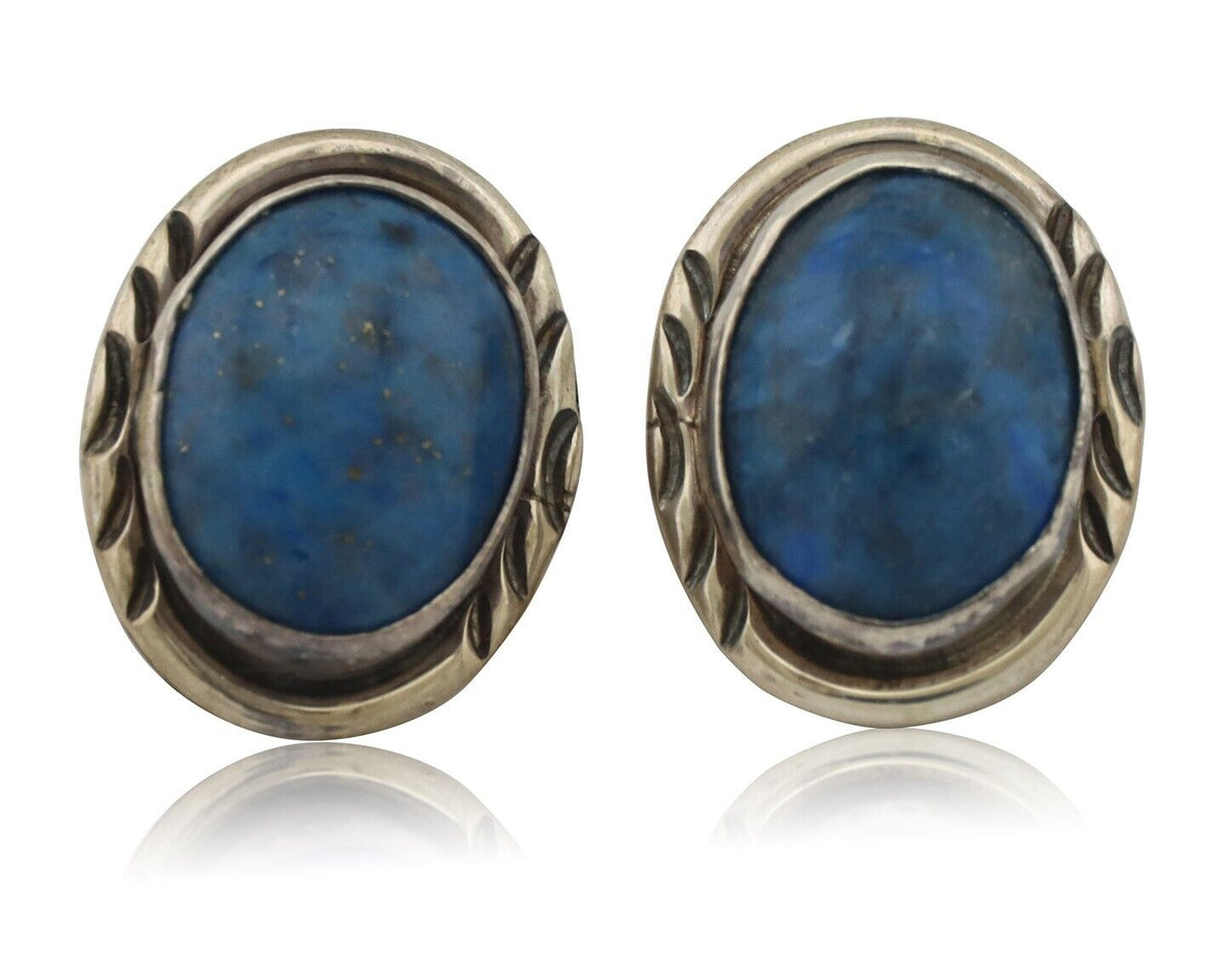 Navajo Earrings 925 Silver Natural Denim Lapis Native American Earrings C.80's