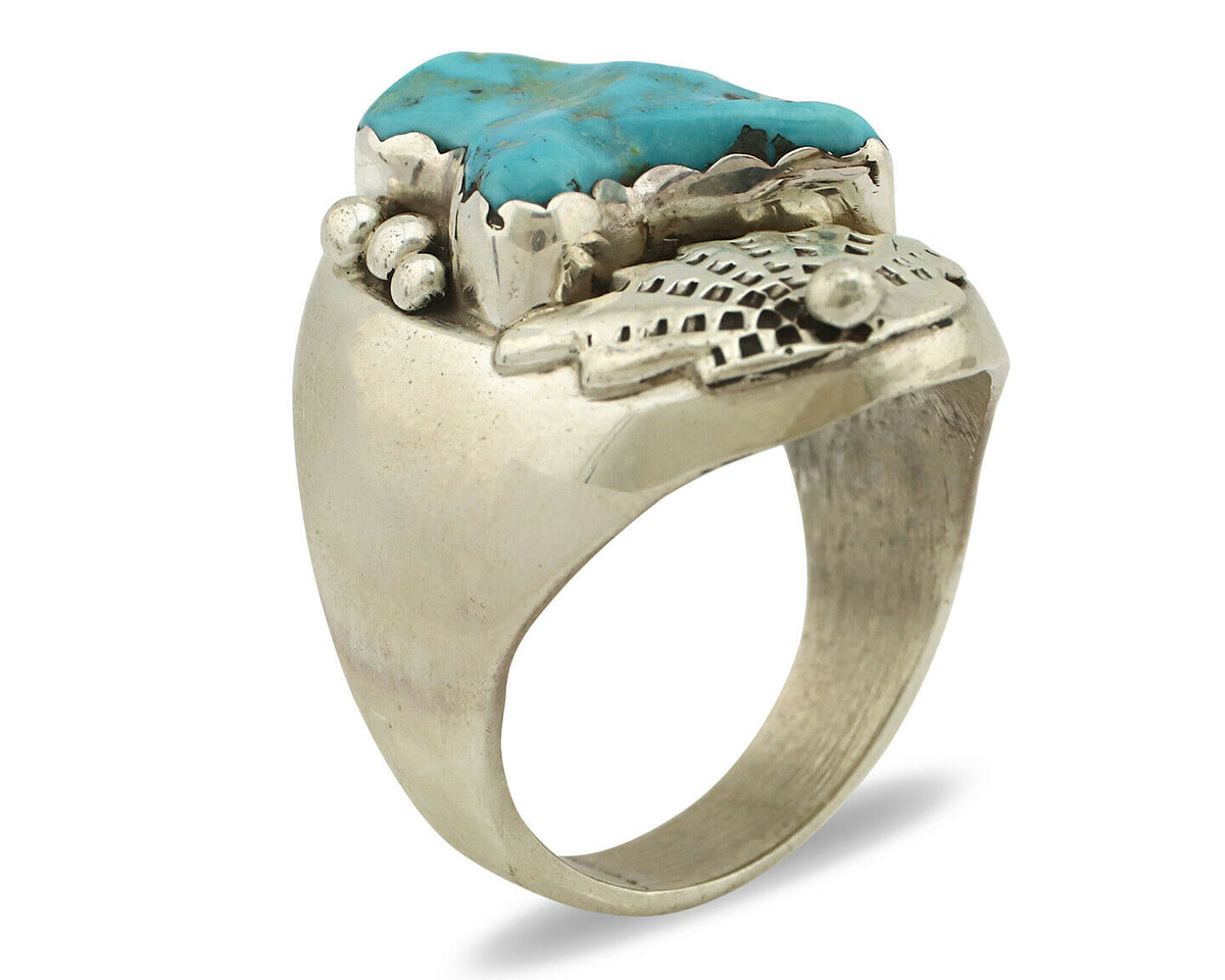 Zuni Ring .925 Silver Sleeping Beauty Turquoise Artist EBY C.80's
