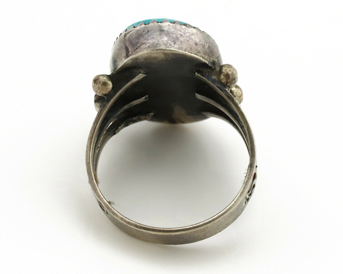 Navajo Ring .925 Silver Blue Turquoise Native American Artist C.1980's