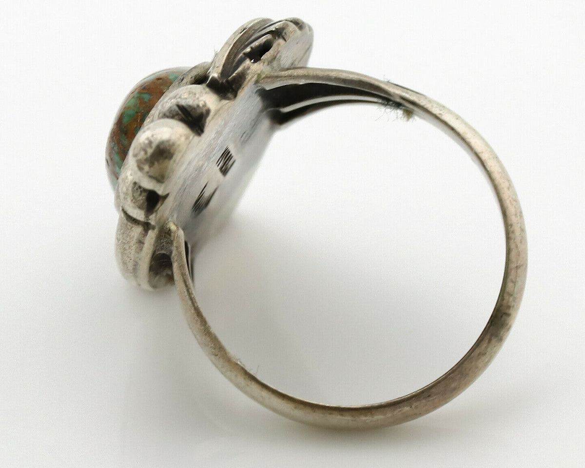 Navajo Ring .925 Silver Spiderweb Turquoise Signed Native Artist C.80's