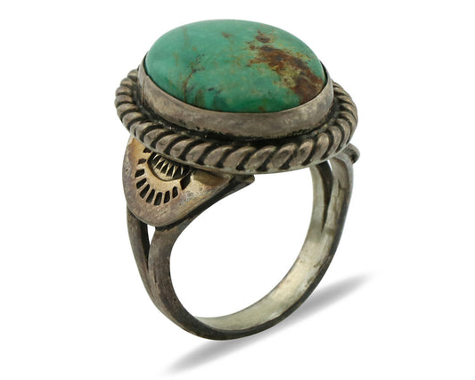 Navajo Ring 925 Silver Turq Mtn Turquoise Native American Signed C.80's