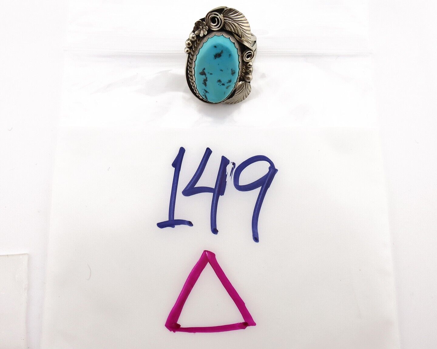 Navajo Inlay Band Ring 925 Silver Sleeping B Turquoise Signed Justin Morris C80s