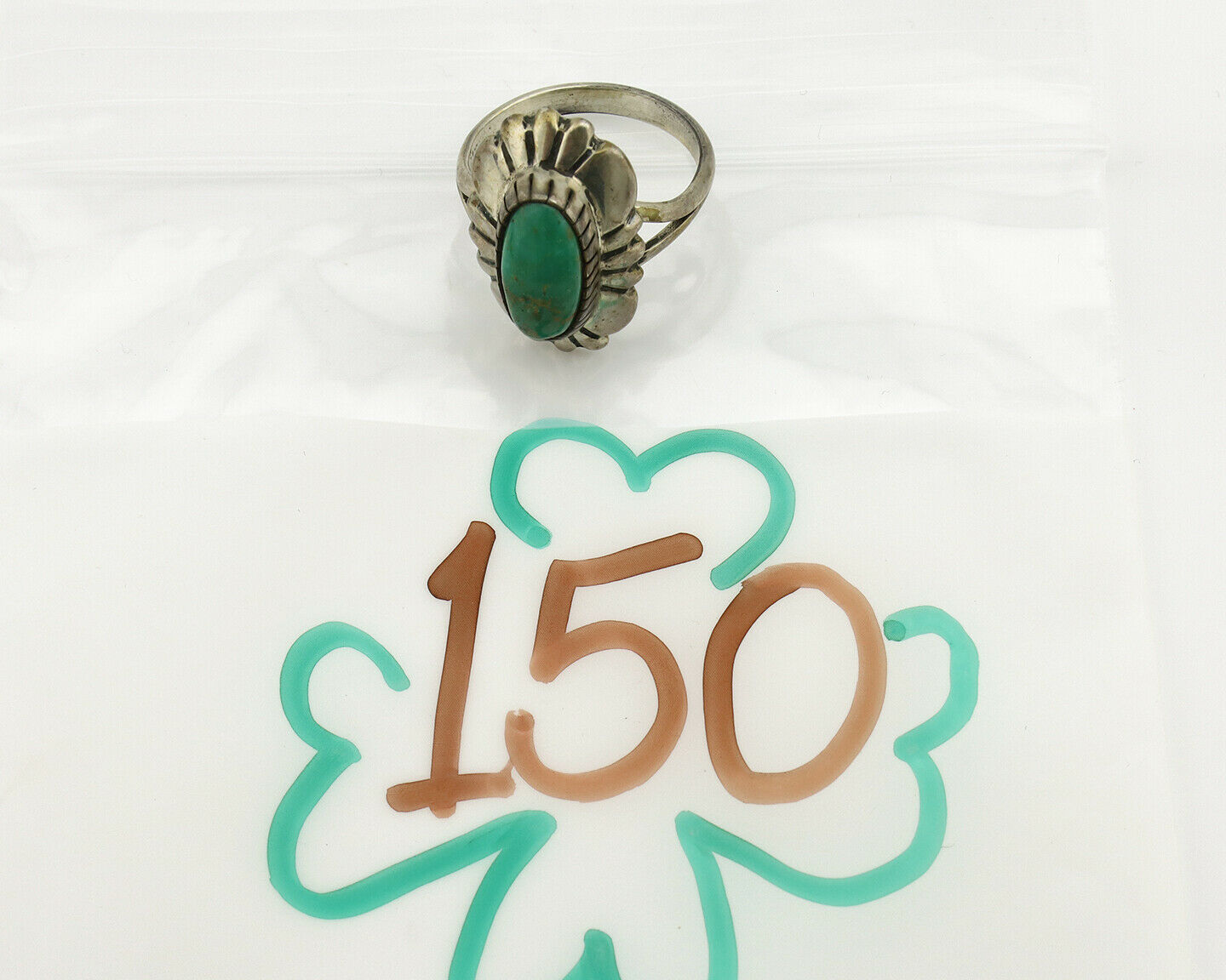 Navajo Ring .925 Silver Green Turquoise Signed M Montoya C.80's