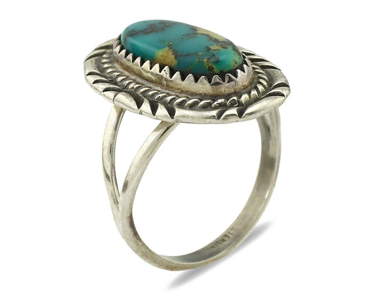 Navajo Ring .925 Silver Nevada Turquoise Signed Native Artist C.1980's
