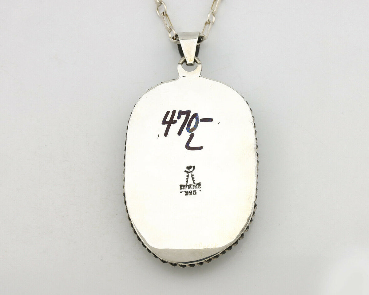 Navajo Pendant .925 Silver Kingman Turquoise Artist Signed Kachina C.80's