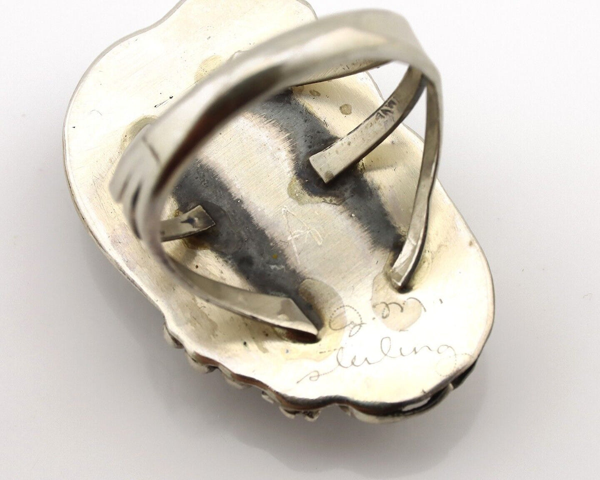 Navajo Inlay Band Ring 925 Silver Sleeping B Turquoise Signed Justin Morris C80s