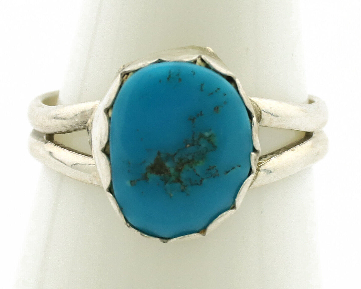 Navajo Ring .925 Silver Sleeping Beauty Turquoise Native American Artist C.1980s