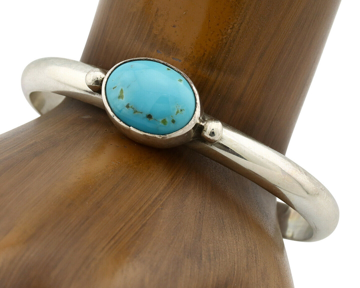 Navajo Bracelet .925 Silver Morenci Turquoise Native American Artist C.80's