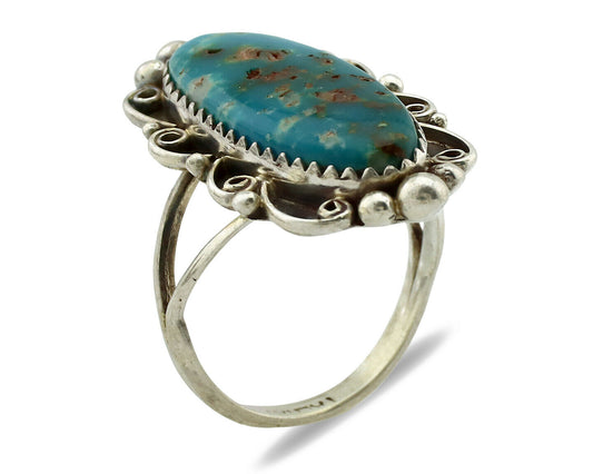 Navajo Ring .925 Silver Blue Nevada Turquoise Signed TALHAT C.80's