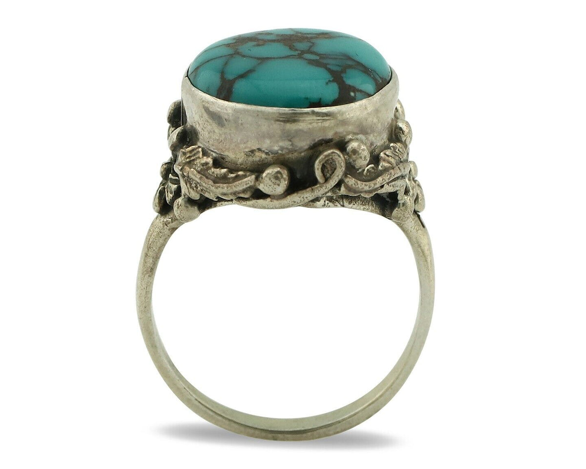 Navajo Ring 925 Silver Spiderweb Turquoise Artist Signed Cody C.80's