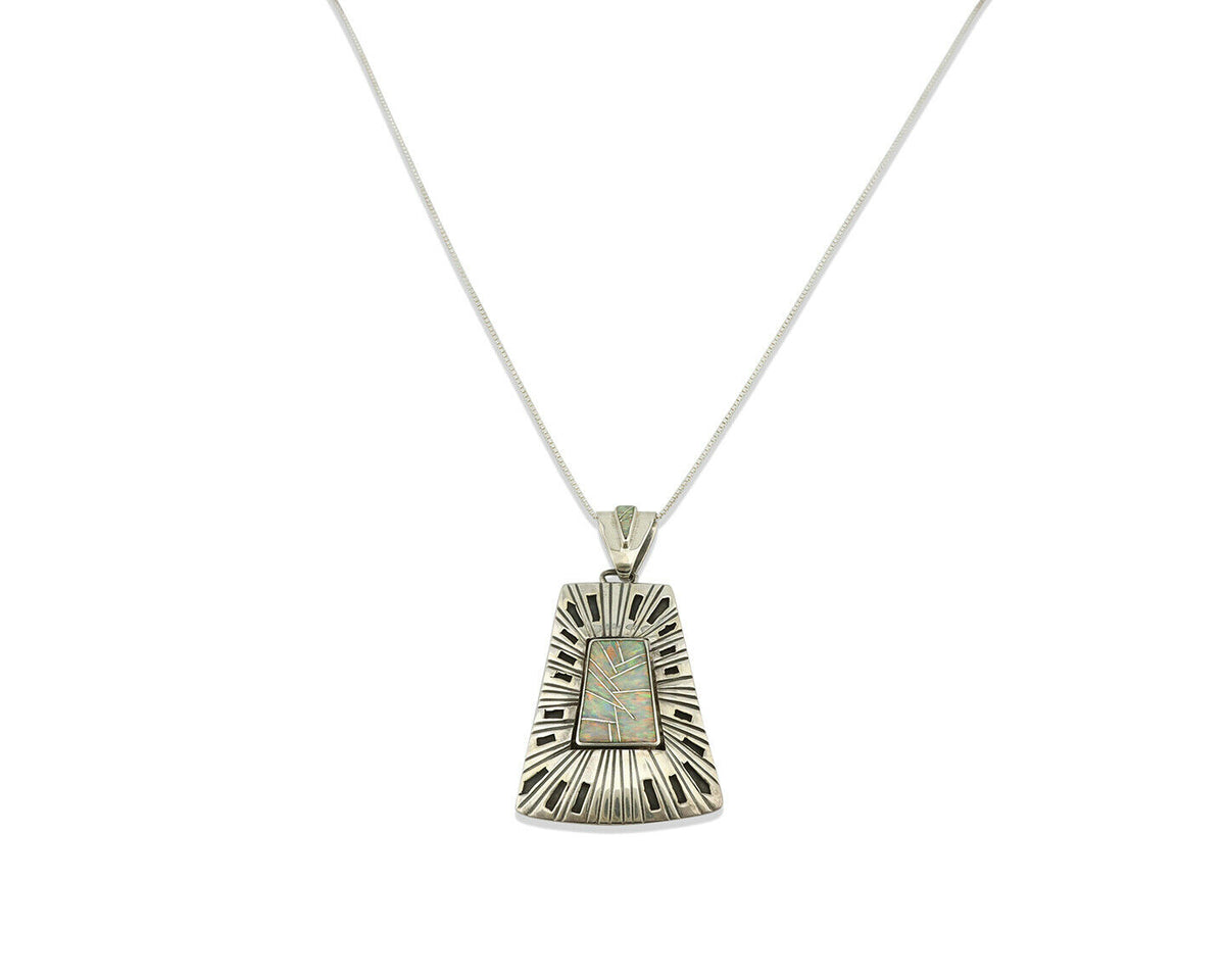 Navajo Handmade Pendant .925 Silver Opal Artist Signed Sun C.80's