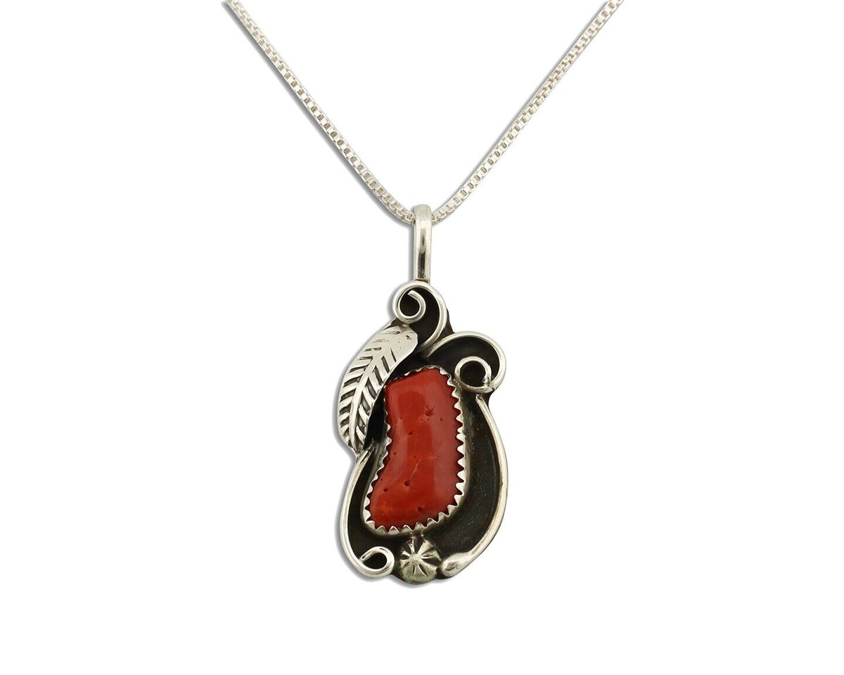 Navajo Necklace 925 Silver Red Medterranean Signed Josephine Rojas C.80's