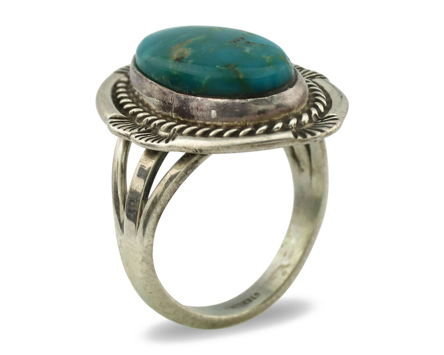 Navajo Ring .925 Silver Kingman Turquoise Signed M Begay C.1980's