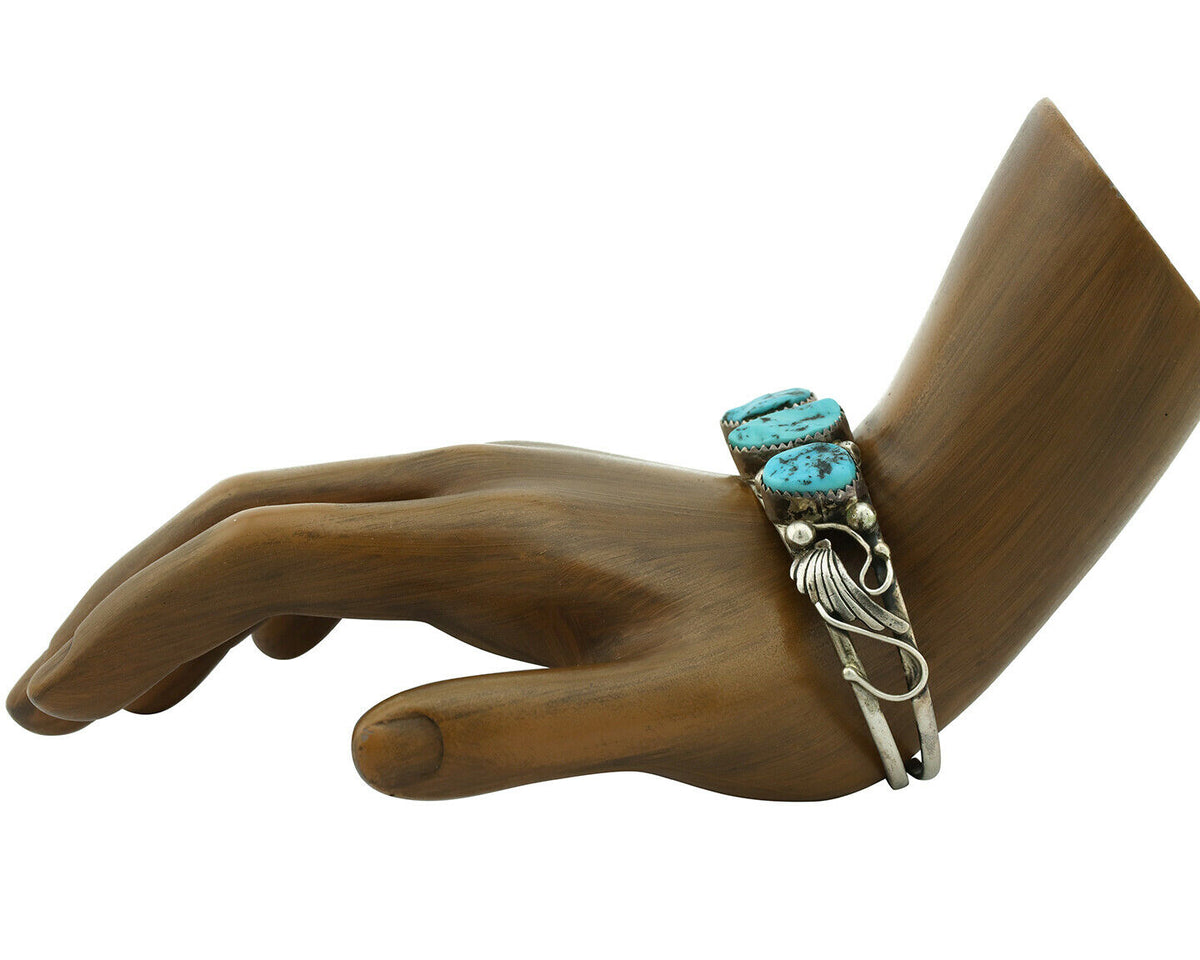 Navajo Bracelet .925 Silver Blue Turquoise Native American Artist C.80's