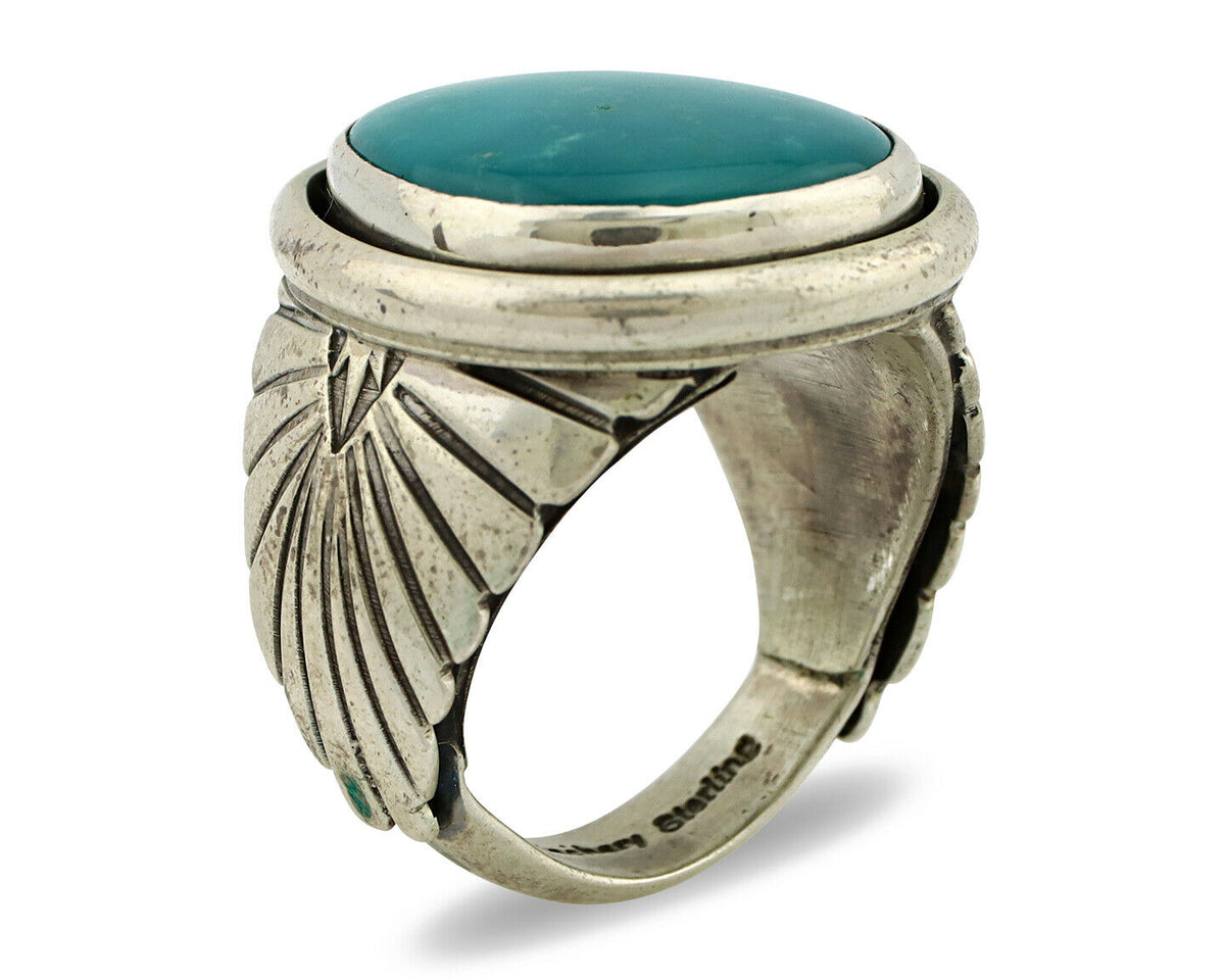 Navajo Ring .925 Silver Blue Kingman Turquoise Signed Doug Zachary C.80's