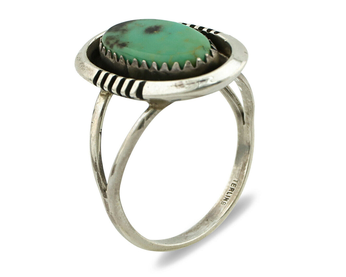 Navajo Ring .925 Silver Green Turquoise Native American Artist Handmade C.80's