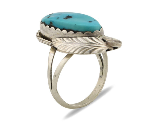 Navajo Ring 925 Silver Sleeping Beauty Turquoise Signed Justin Morris C.80's