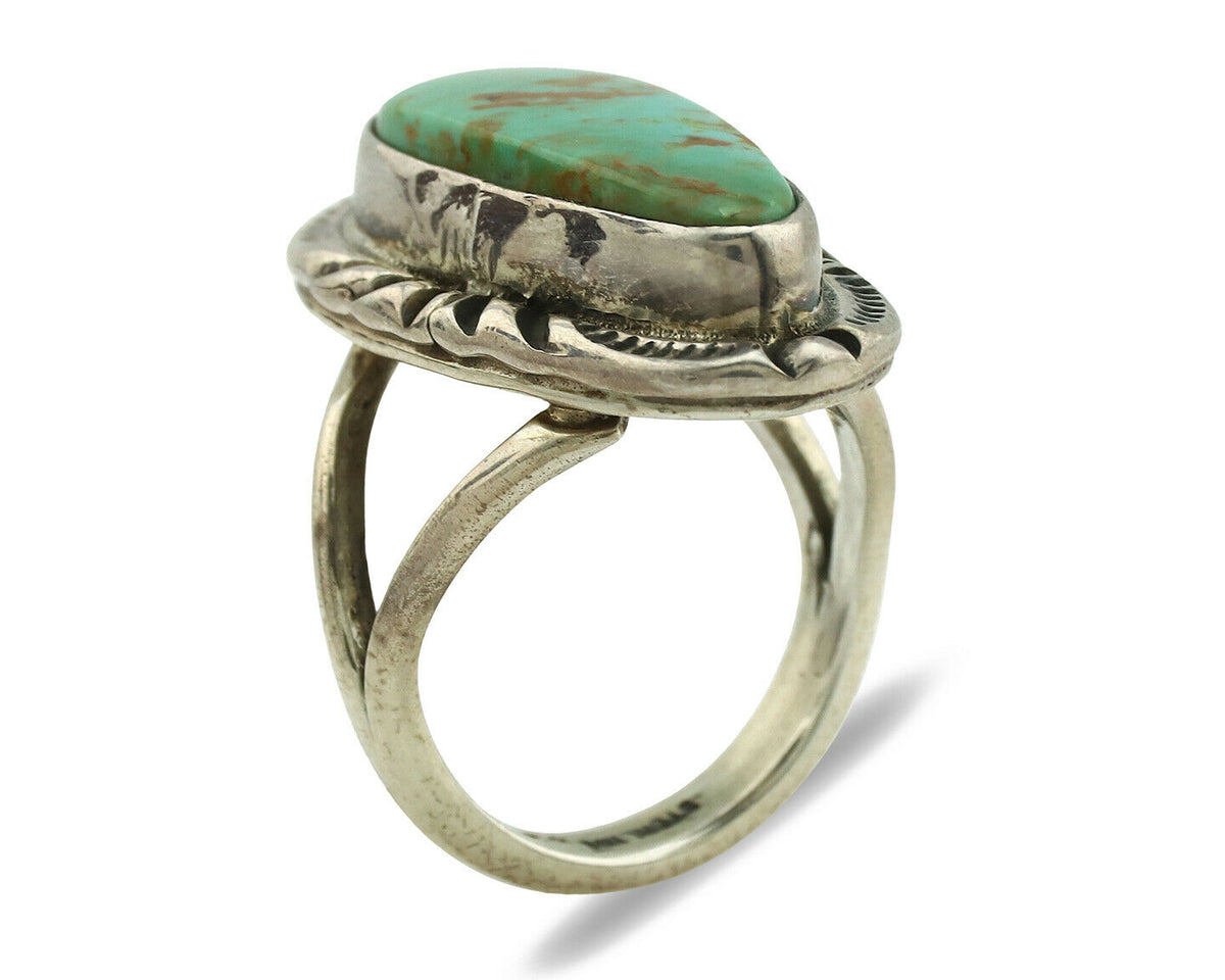 Navajo Ring .925 Silver Kingman Turquoise Artist Signed Gecko C.1980's