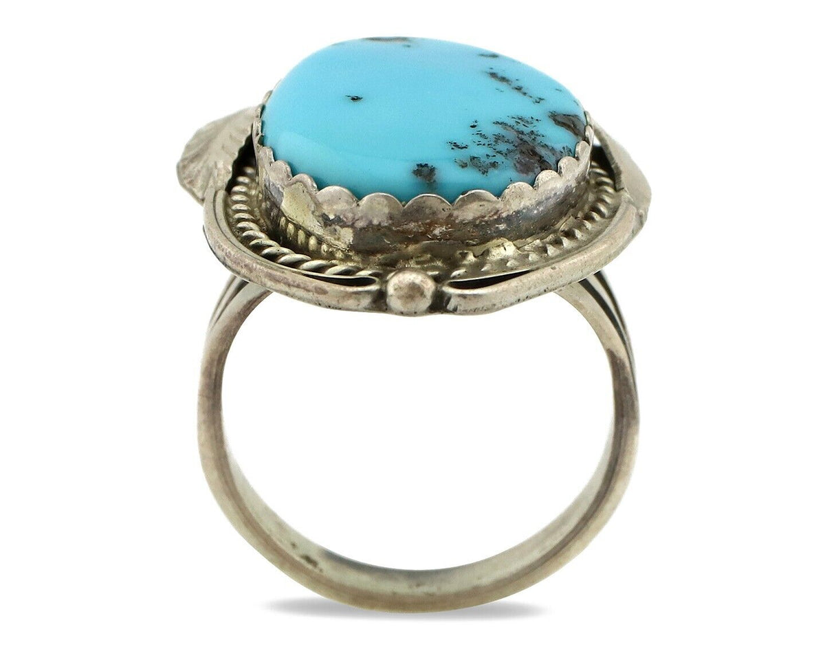 Navajo Ring 925 Silver Natural Blue Turquoise Artist Signed Justin Morris C.80's
