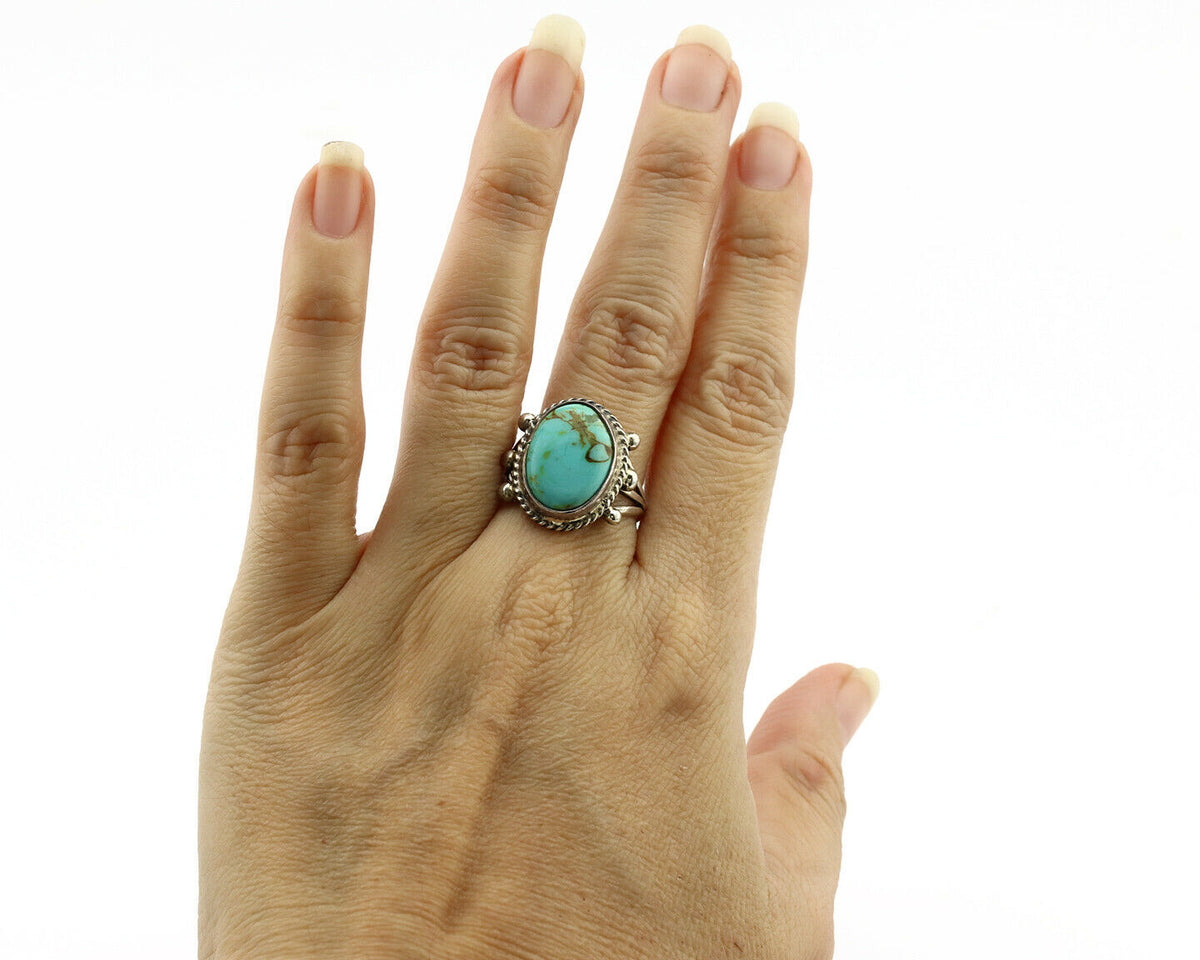 Navajo Ring .925 Silver Kingman Turquoise Artist Signed MC C.1980's