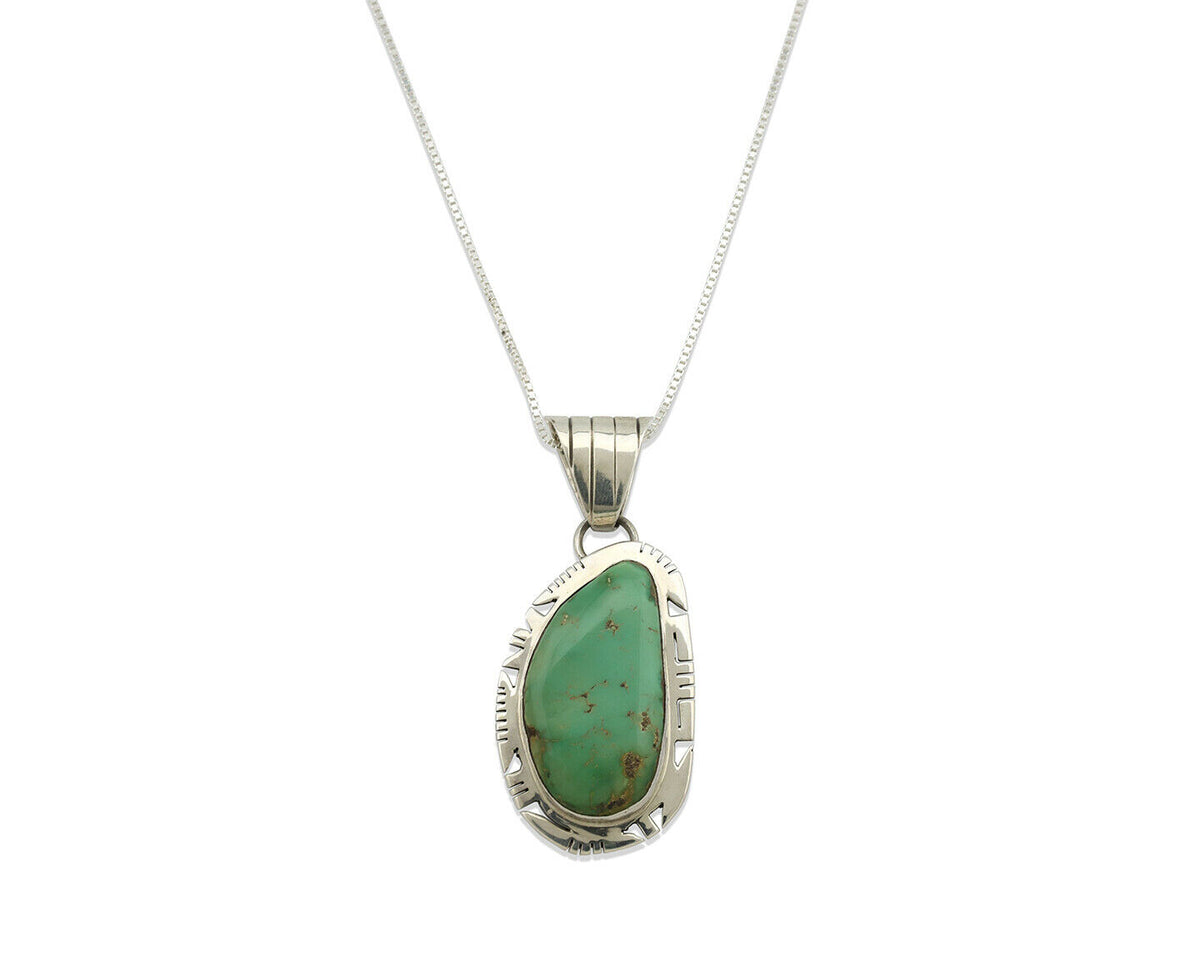 Navajo Pendant .925 Silver Manassas Turquoise Signed FT C.80's