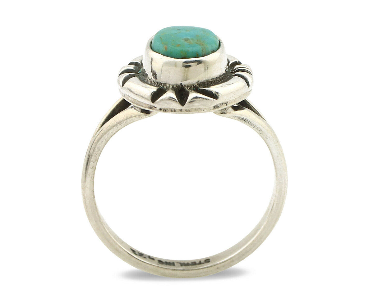 Navajo Ring .925 Silver Kingman Turquoise Artist Signed Gecko C.90's