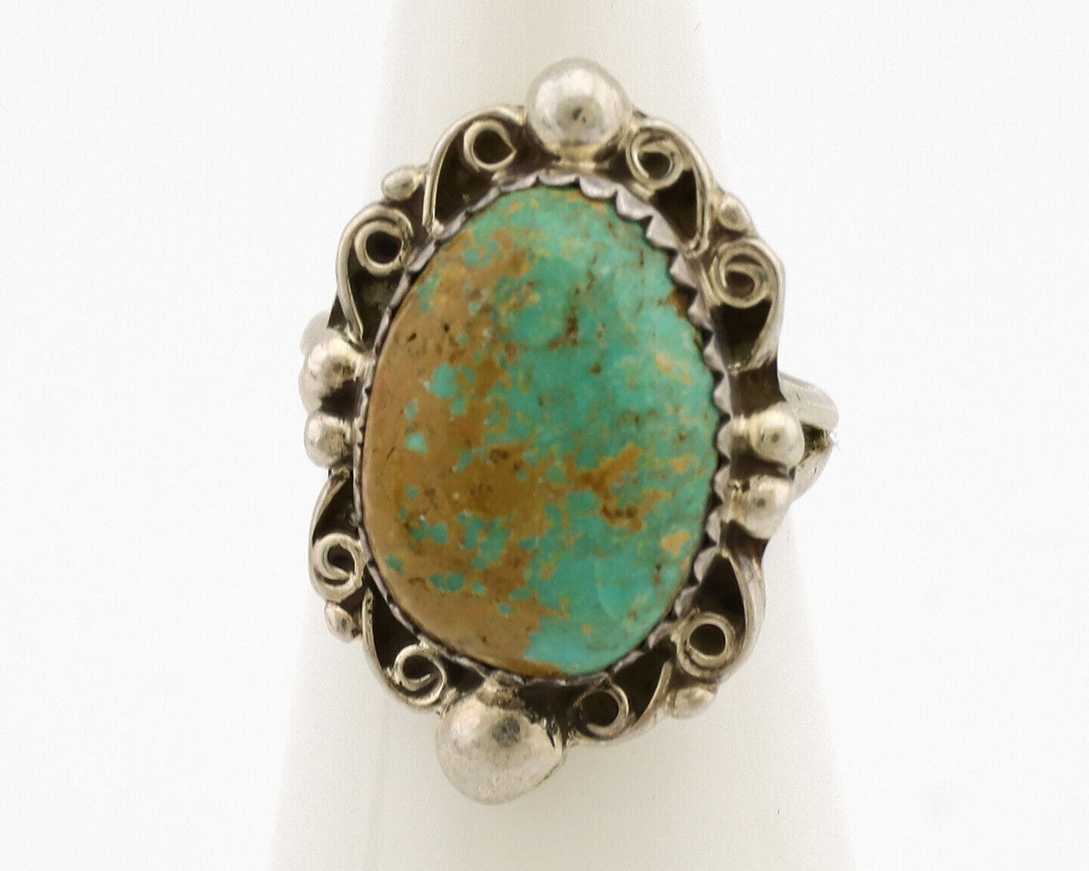 Navajo Ring .925 Silver Kingman Green Turquoise Signed Billy Eagle C.80's