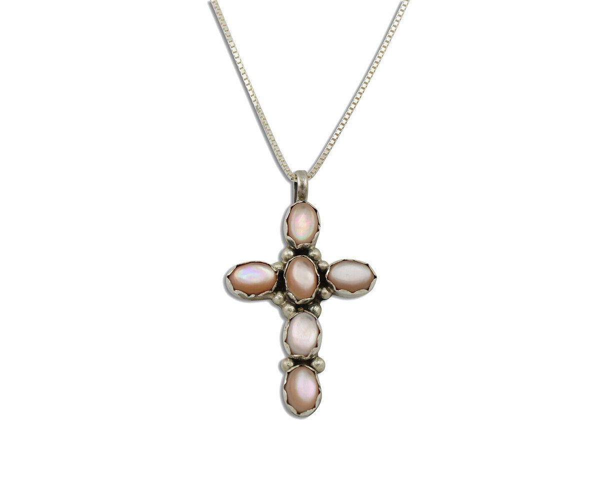 Navajo Cross Necklace 925 Silver Pink Muscle Native American Artist C