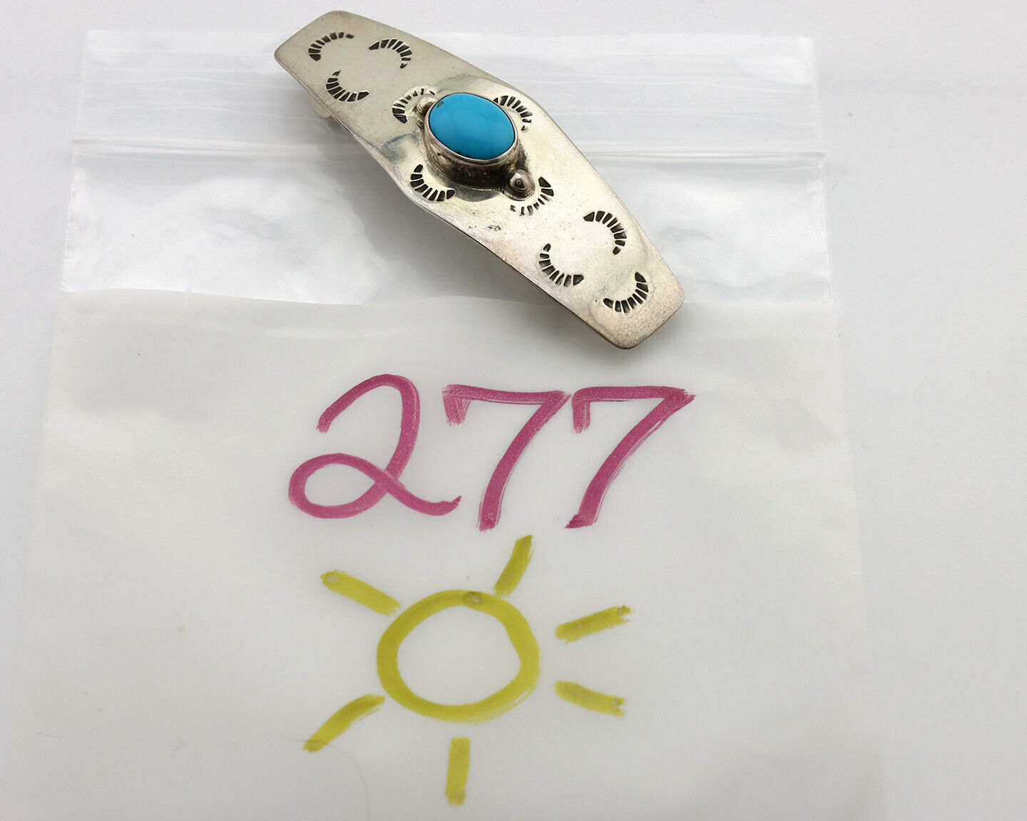 Navajo Hair Clip Barrette 925 Silver Blue Turquoise Native American Artist C.80s