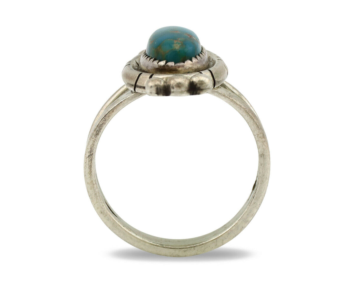 Navajo Ring .925 Silver Nevada Turquoise Native American Artist C.1980's