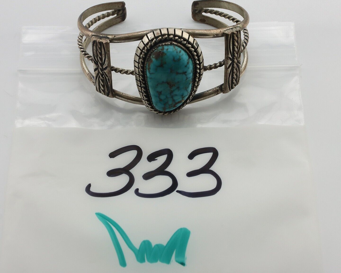 Navajo Bracelet 925 Silver Natural Blue Spiderweb Turquoise Signed Tom Willeto