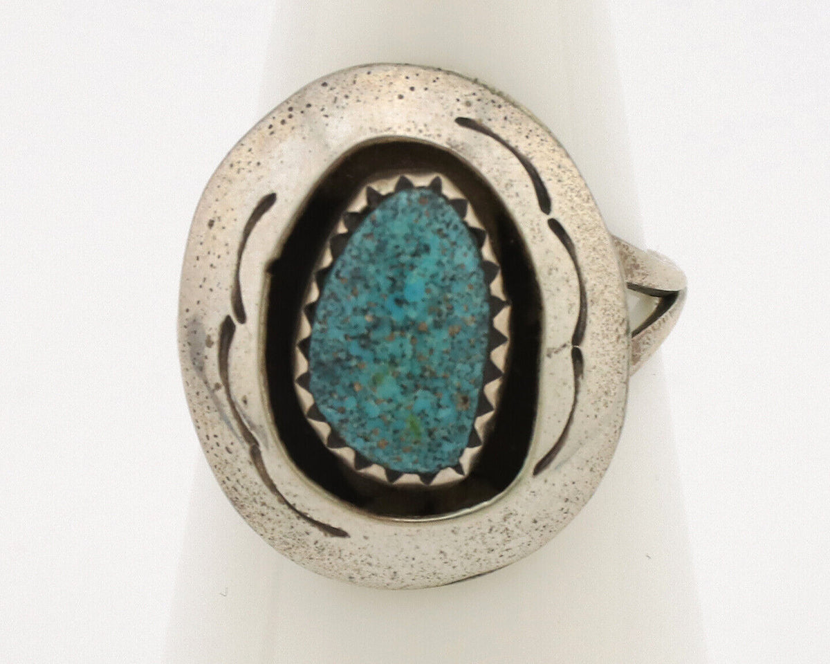 Navajo Ring .925 Silver Spiderweb Turquoise Native American Artist C.1980's