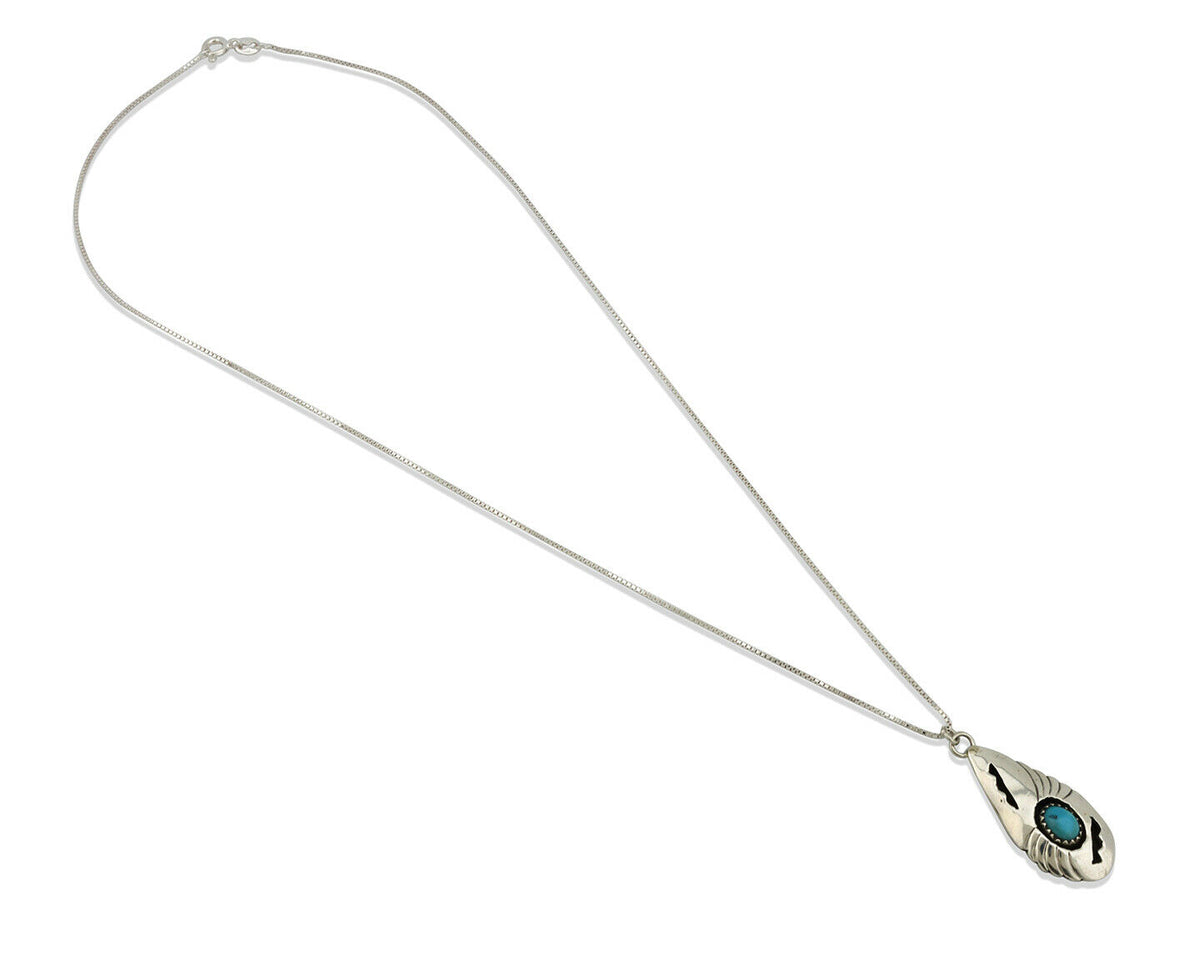 Navajo Pendant .925 Silver Blue Turquoise Native American C.80's